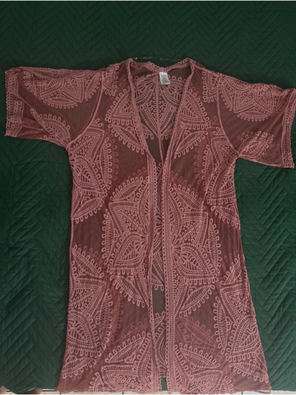 Sheer Lace Cover-Up Kimono in Dusty Rose - Women's Swim